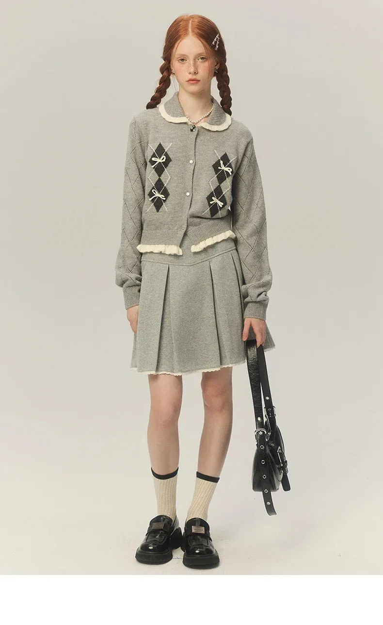 Argyle Collar Stylish Buttoned Knitted Cardigan