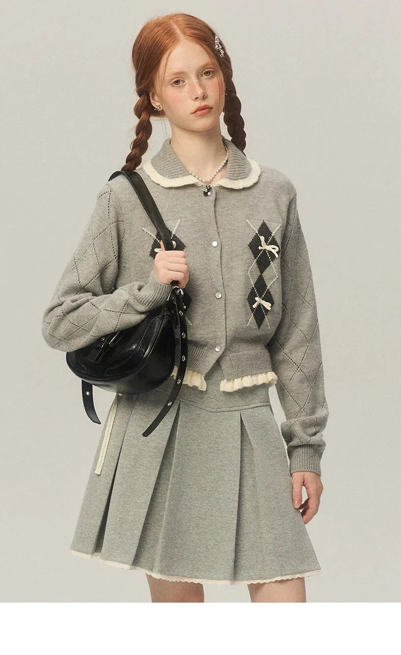 Argyle Collar Stylish Buttoned Knitted Cardigan