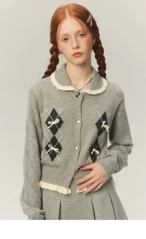 Argyle Collar Stylish Buttoned Knitted Cardigan