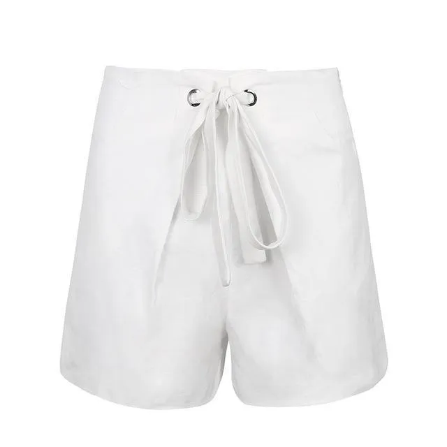 Beach White Zipper High Waist Shorts