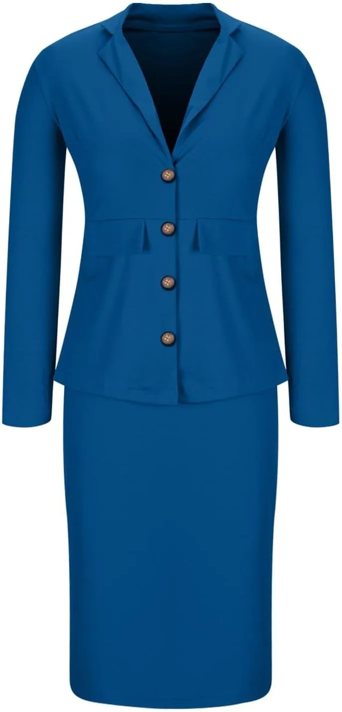 Blazer Sets Women 2 Piece Outfits Business Formal Suit Spring Fall Casual Work Balzers Jacket Skirt Dress Set