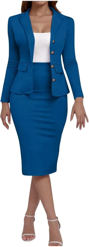 Blazer Sets Women 2 Piece Outfits Business Formal Suit Spring Fall Casual Work Balzers Jacket Skirt Dress Set