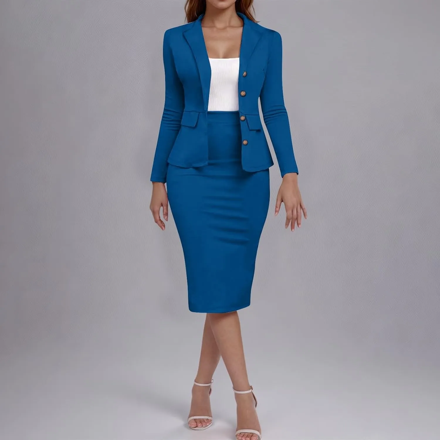Blazer Sets Women 2 Piece Outfits Business Formal Suit Spring Fall Casual Work Balzers Jacket Skirt Dress Set