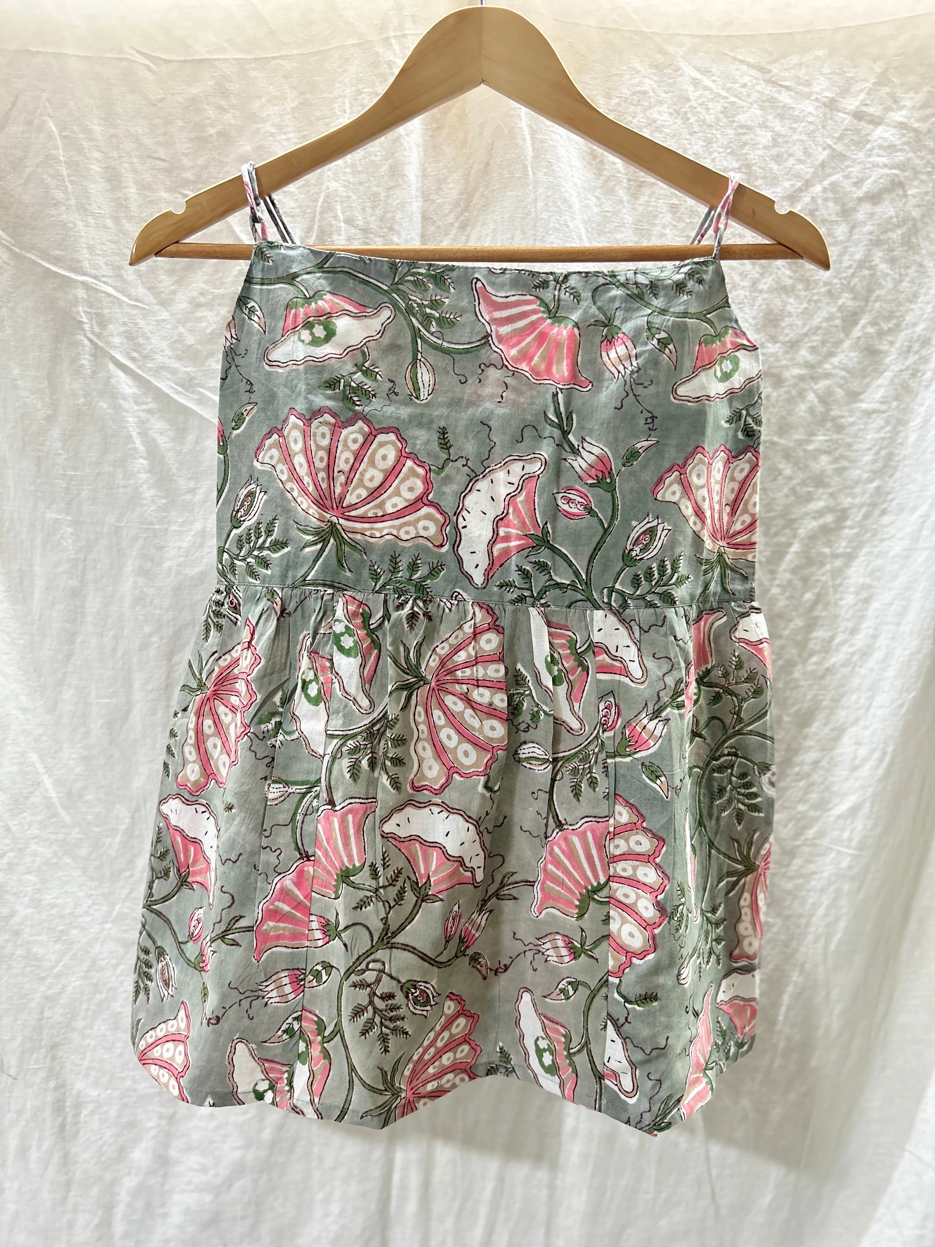 Block Printed Cotton Strappy Top Grey