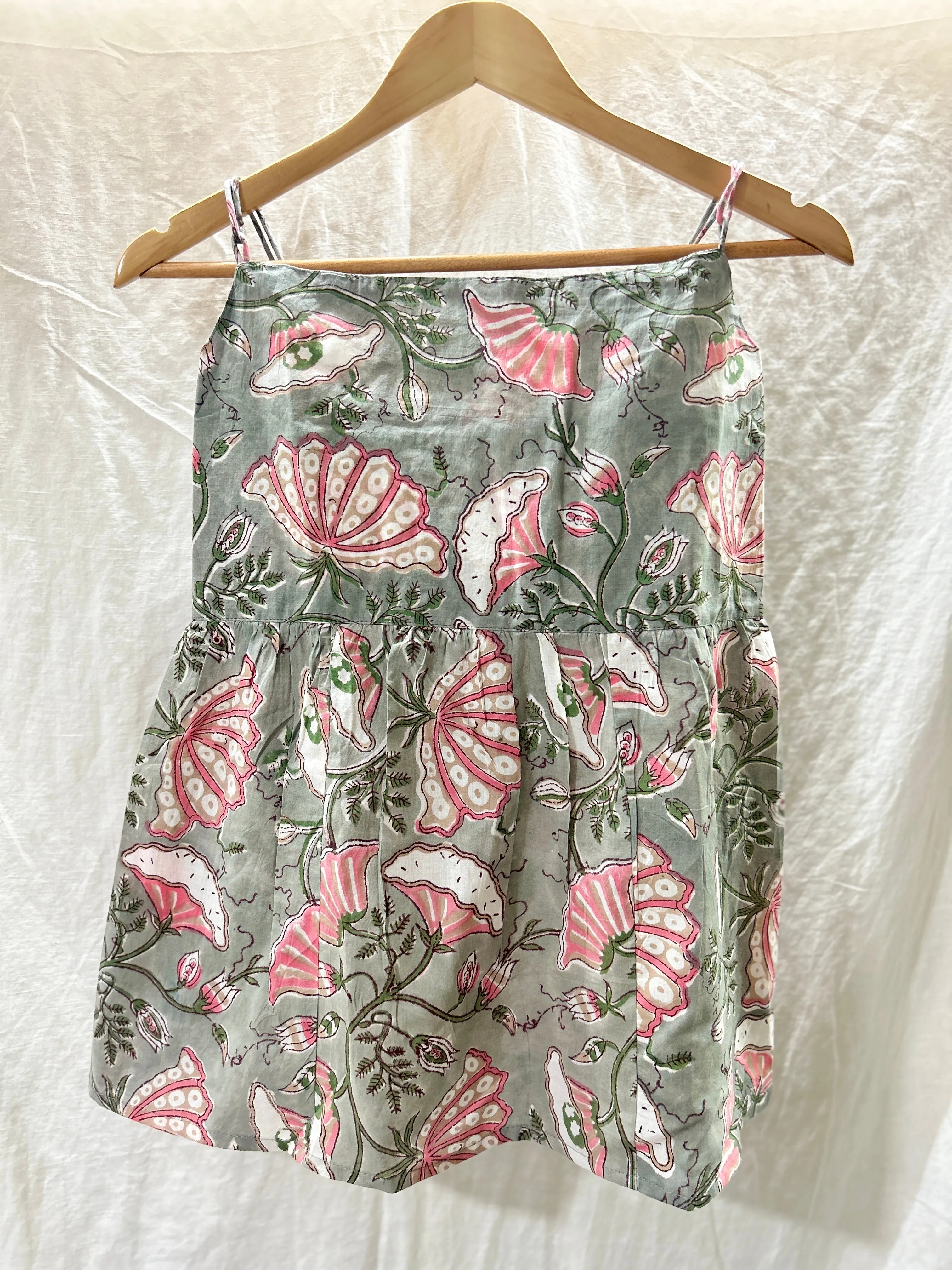 Block Printed Cotton Strappy Top Grey