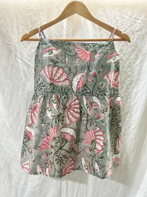 Block Printed Cotton Strappy Top Grey