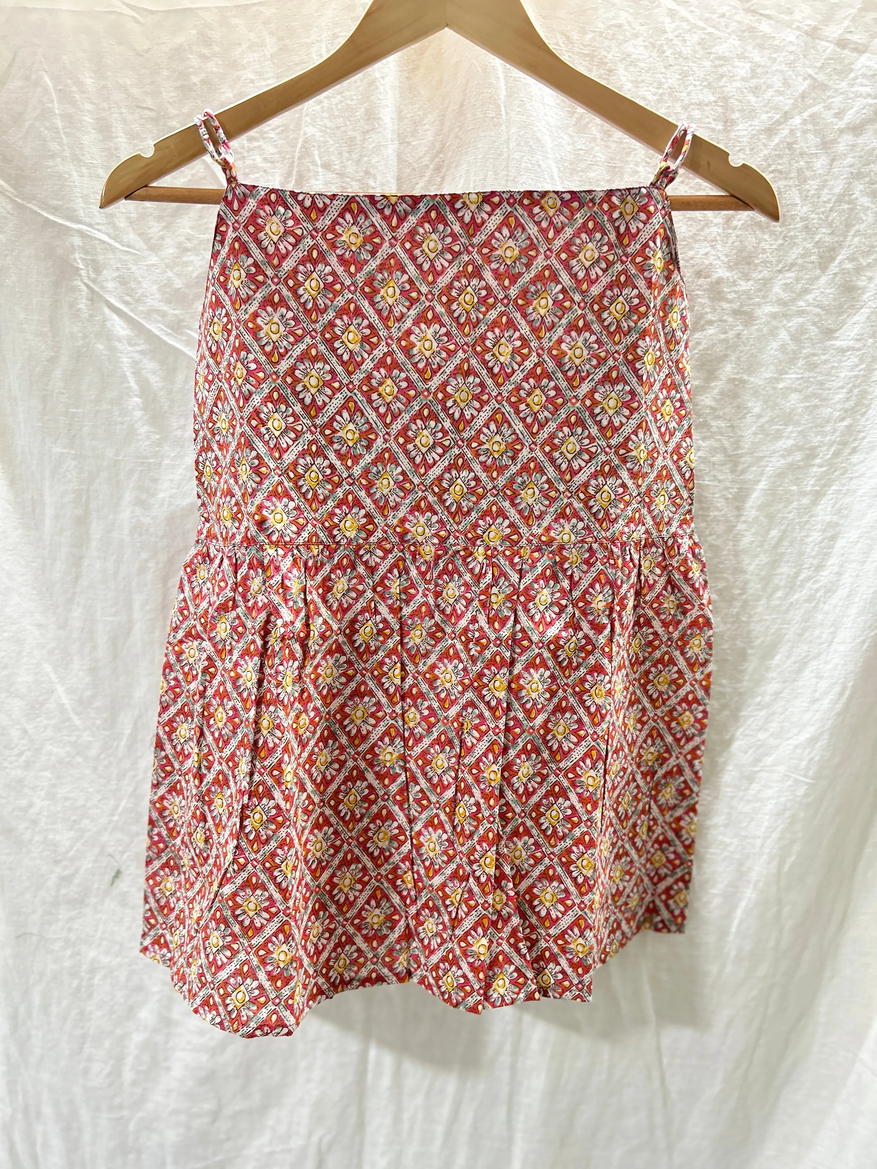 Block Printed Cotton Strappy Top Red