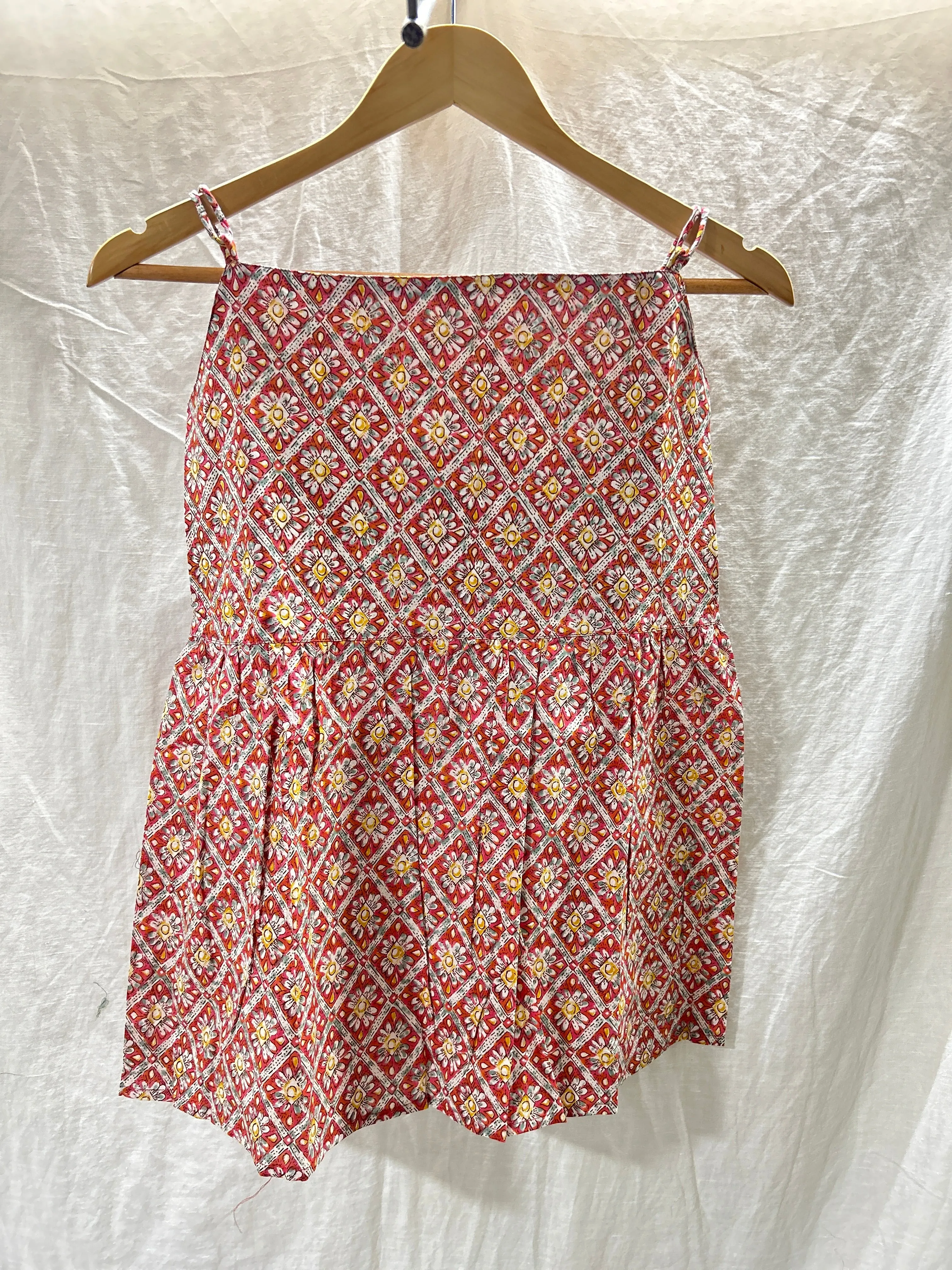 Block Printed Cotton Strappy Top Red