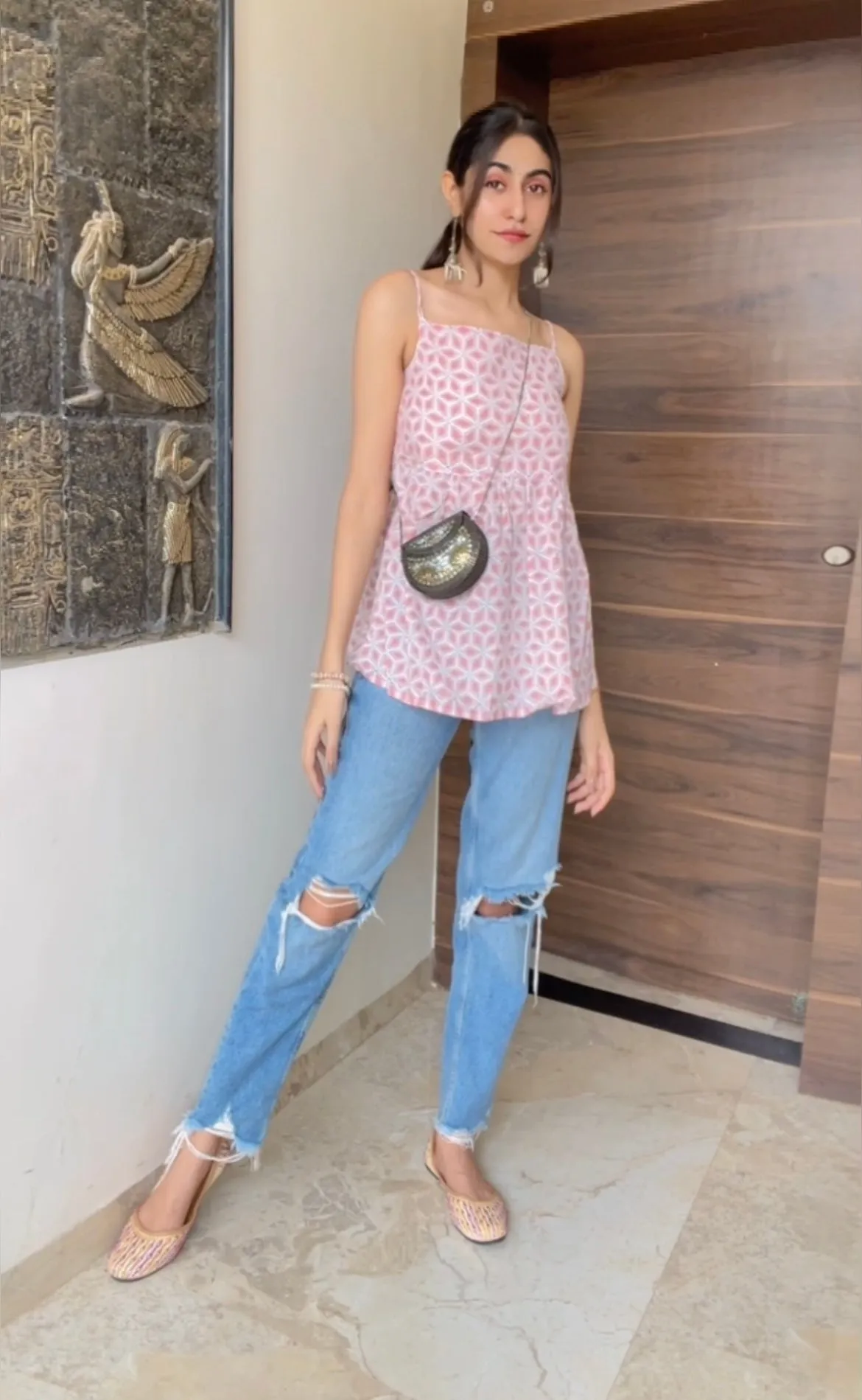 Block Printed Cotton Strappy Top Red