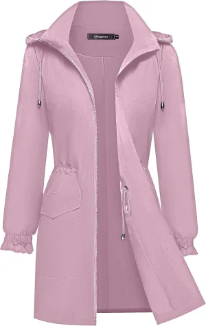 Bloggerlove Women Rain Jacket Waterproof Raincoat with Hood Lightweight Outdoor Windbreaker