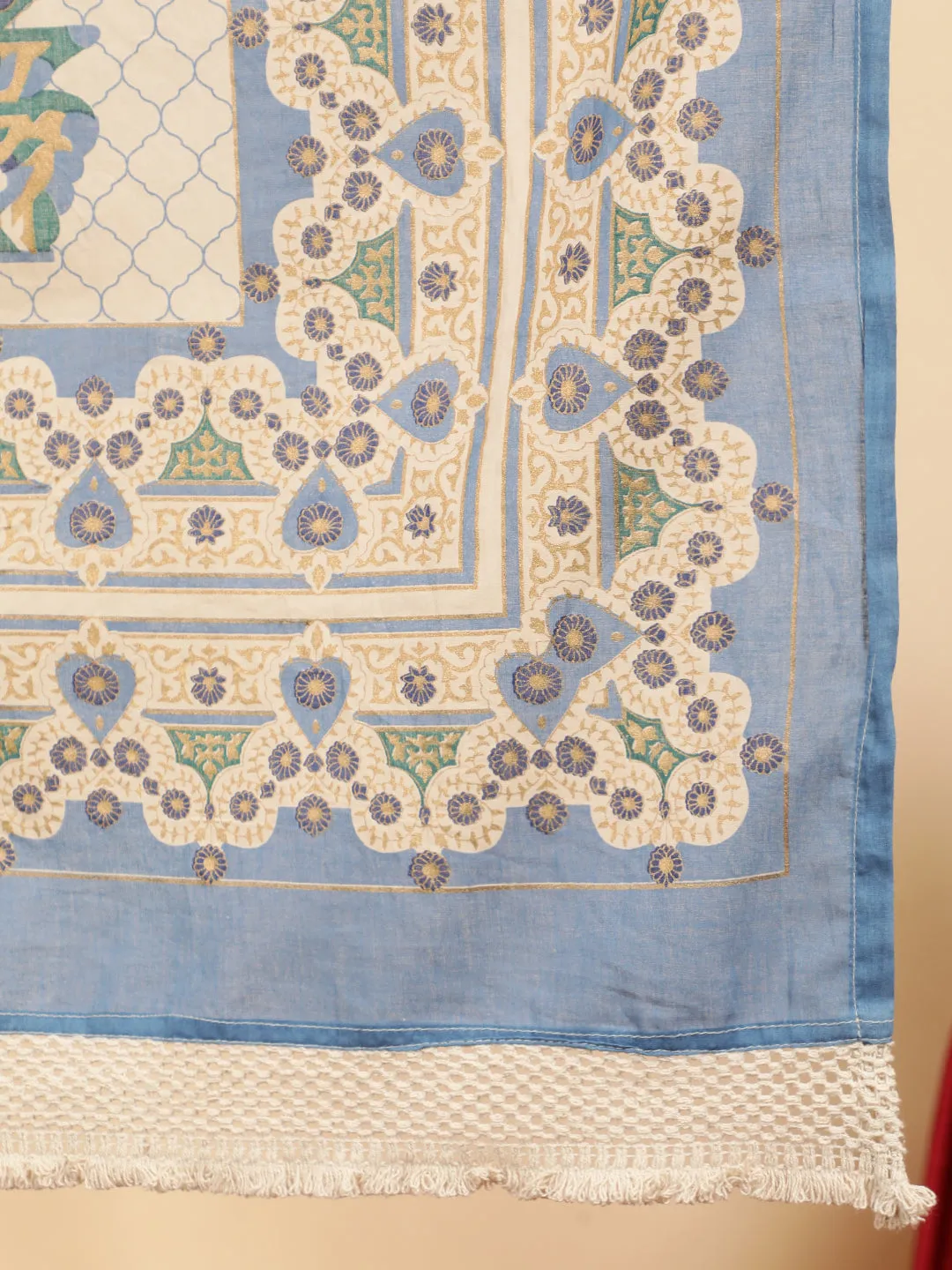 Blue Ethnic Motif Guldasta Cotton Straight Kurta With Pants And Dupatta