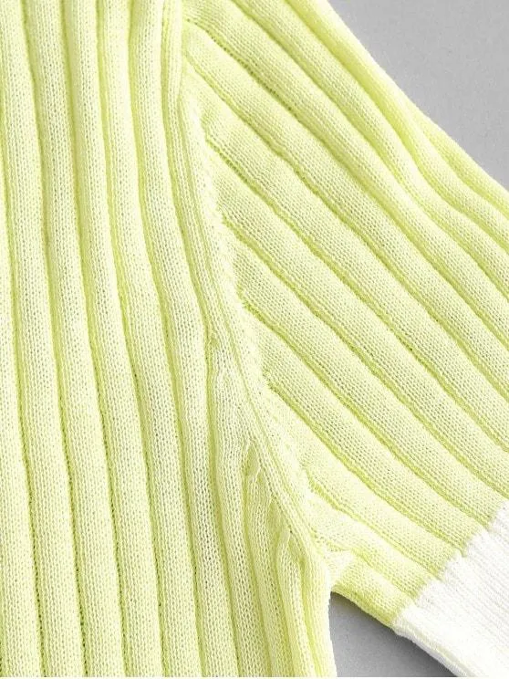 Buttoned Front Colorblock Knitted Tee