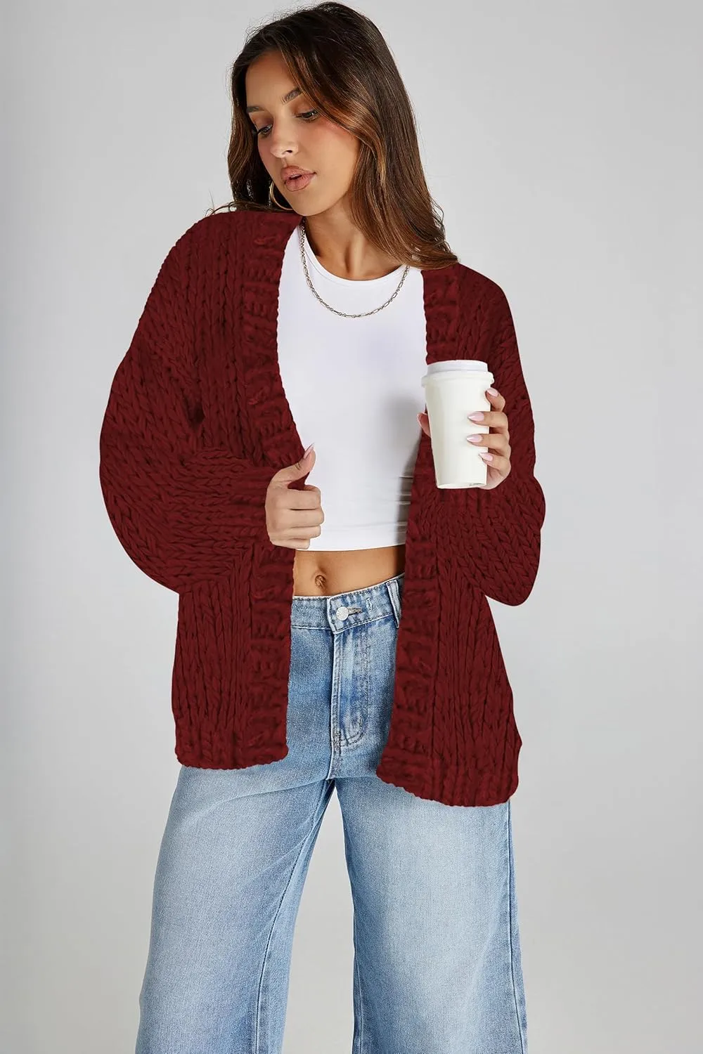 Cakulo Womens Chunky Cardigan Sweaters Trendy 2025 Oversized Winter Knit Sweater Coats Open Front Cardigans