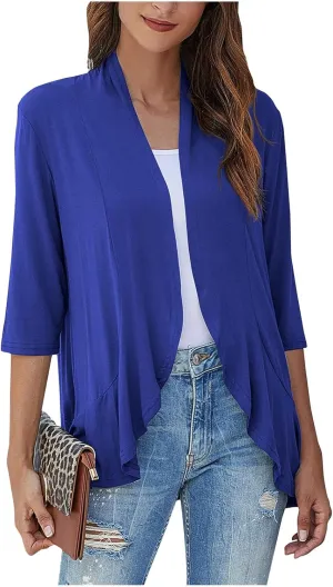 Cardigan for Women Lightweight Summer 3/4 Sleeve Open Front Ruffle Kimono Cardigan Duster