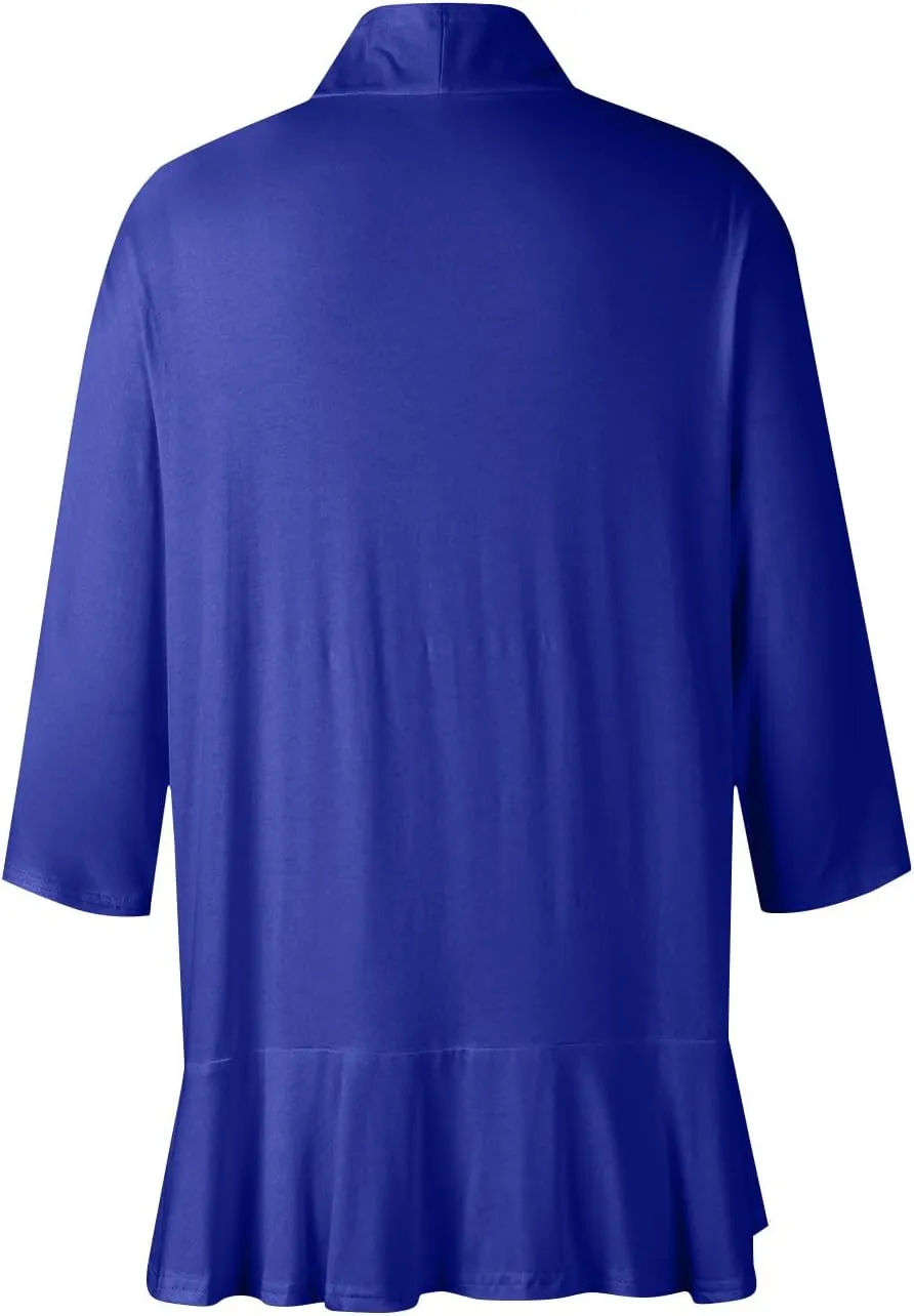 Cardigan for Women Lightweight Summer 3/4 Sleeve Open Front Ruffle Kimono Cardigan Duster