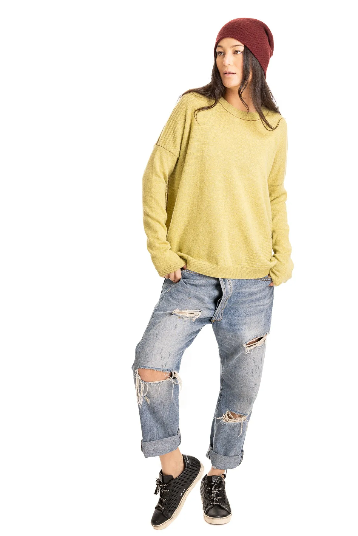 Cashmere Textured Pullover - Leek Green