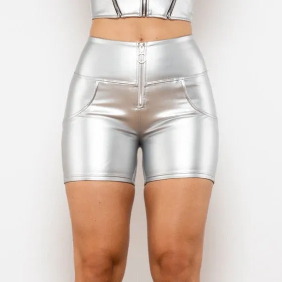 Cheeky Metallic Silver High Waist Butt Lift Shorts