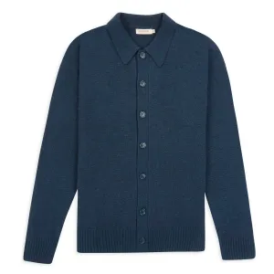 Collared Knitted Cardigan - Blue