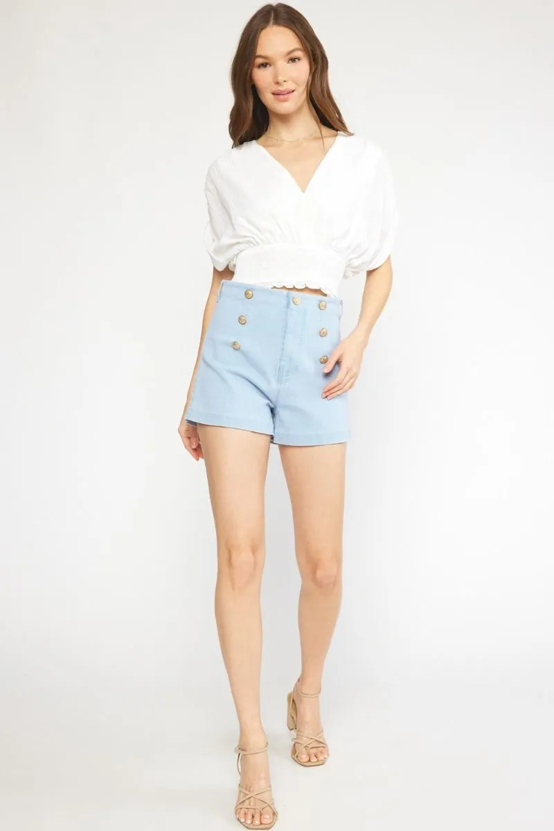 denim high waisted sailor shorts