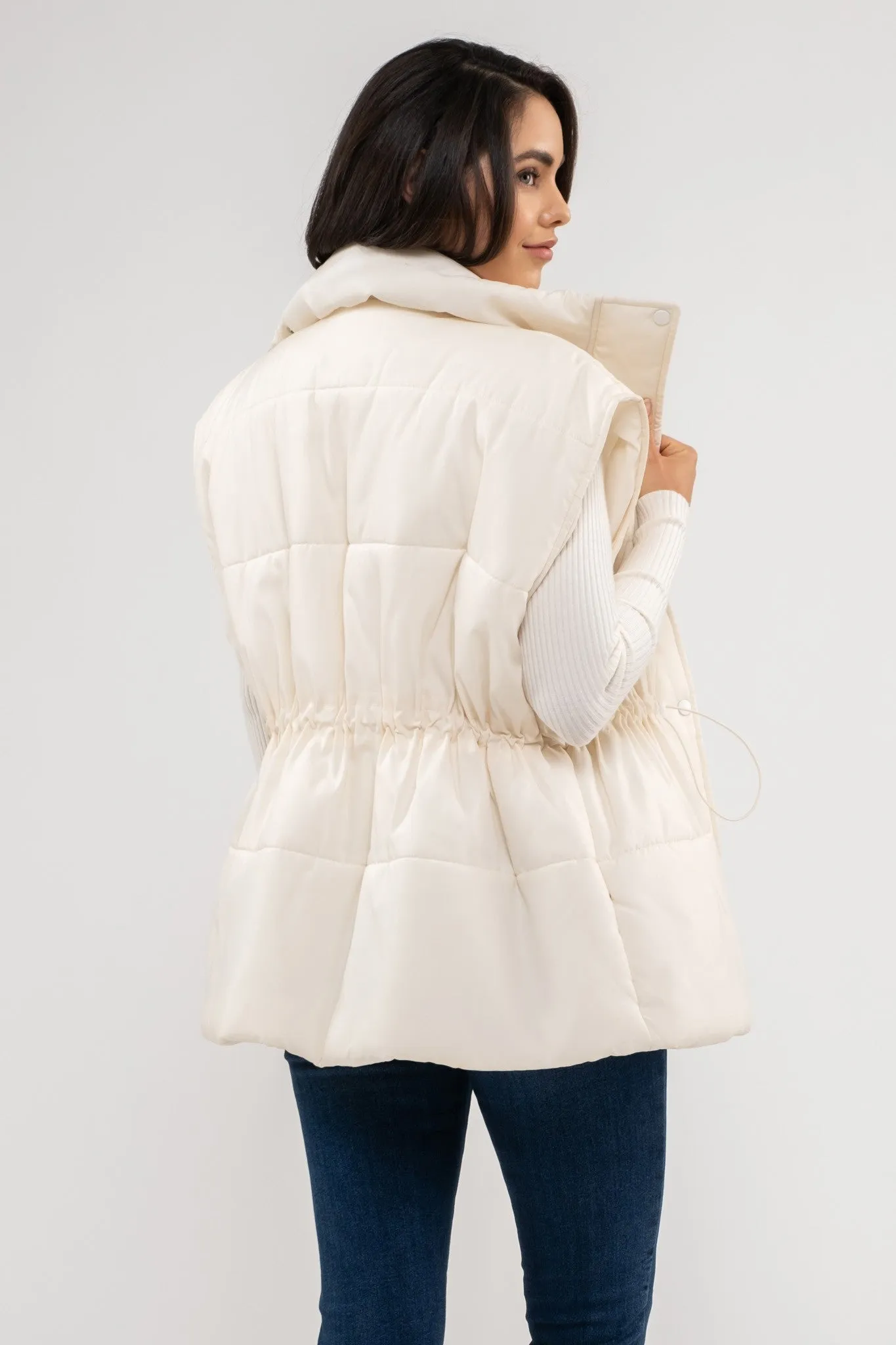Drawstring Puffer Vest in Ivory