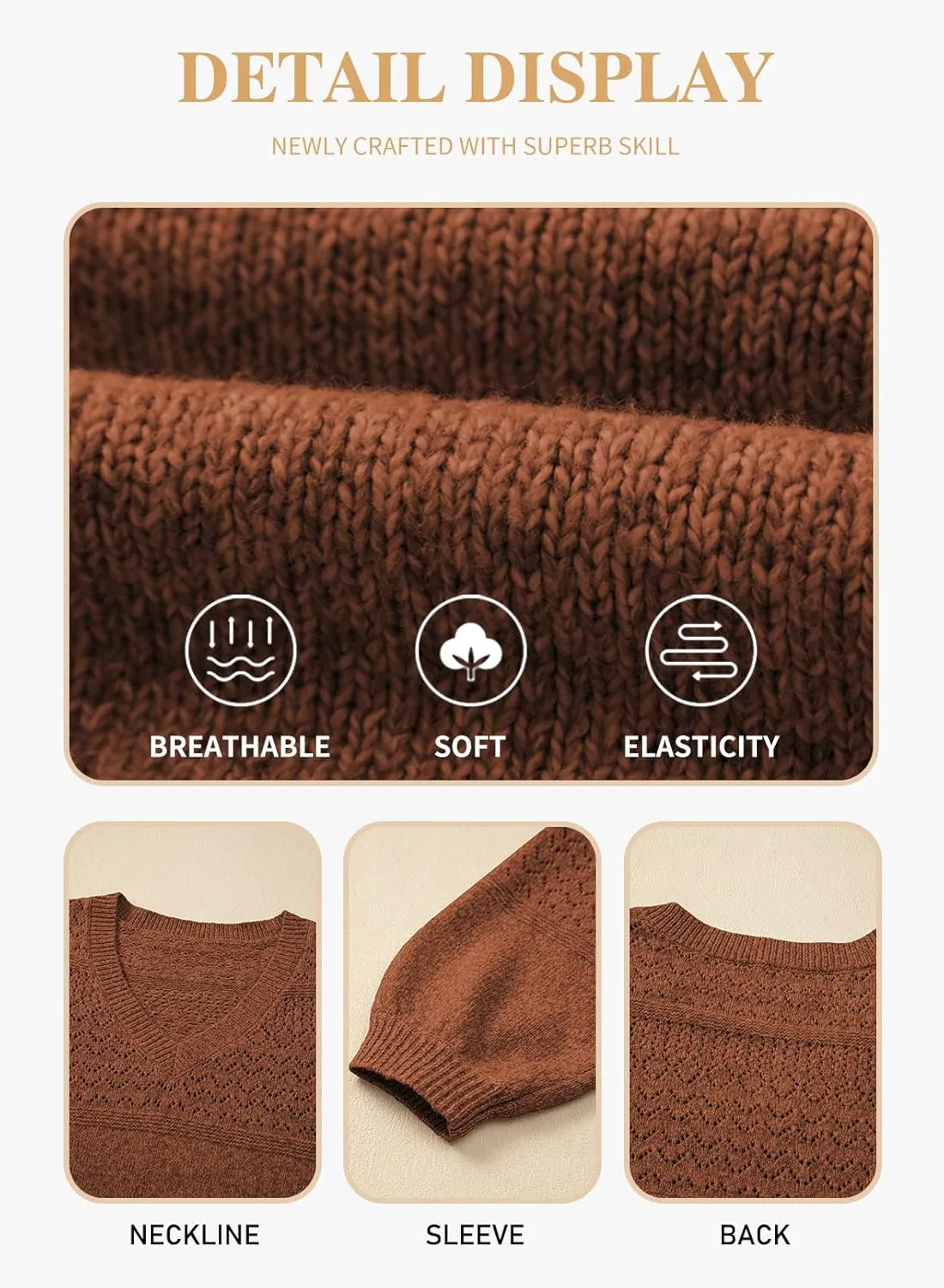 Eytino Womens Plus Size Sweater Casual Long Sleeve V Neck Crochet Knit Lightweight Pullover Sweater Tops(1X-5X)
