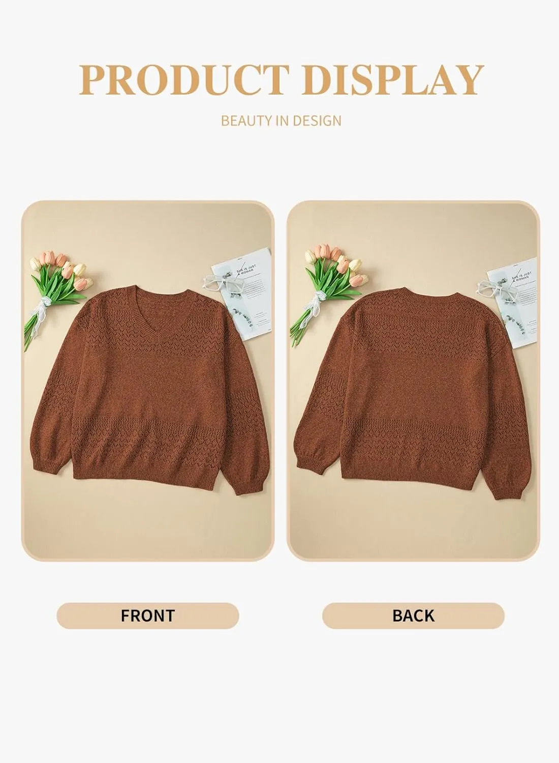 Eytino Womens Plus Size Sweater Casual Long Sleeve V Neck Crochet Knit Lightweight Pullover Sweater Tops(1X-5X)