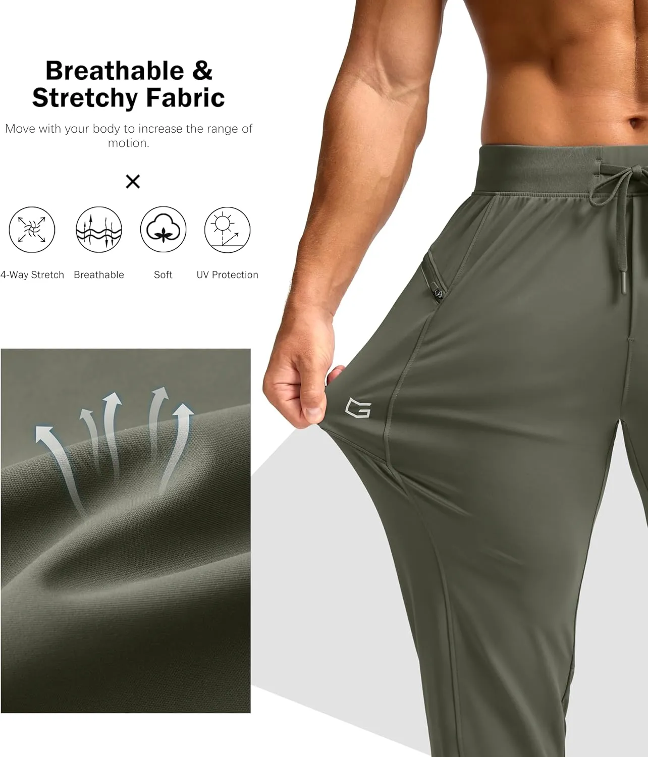 G Gradual Men's Joggers with Zipper Pockets Stretch Tapered Sweatpants Athletic Pants for Men Workout Running Gym