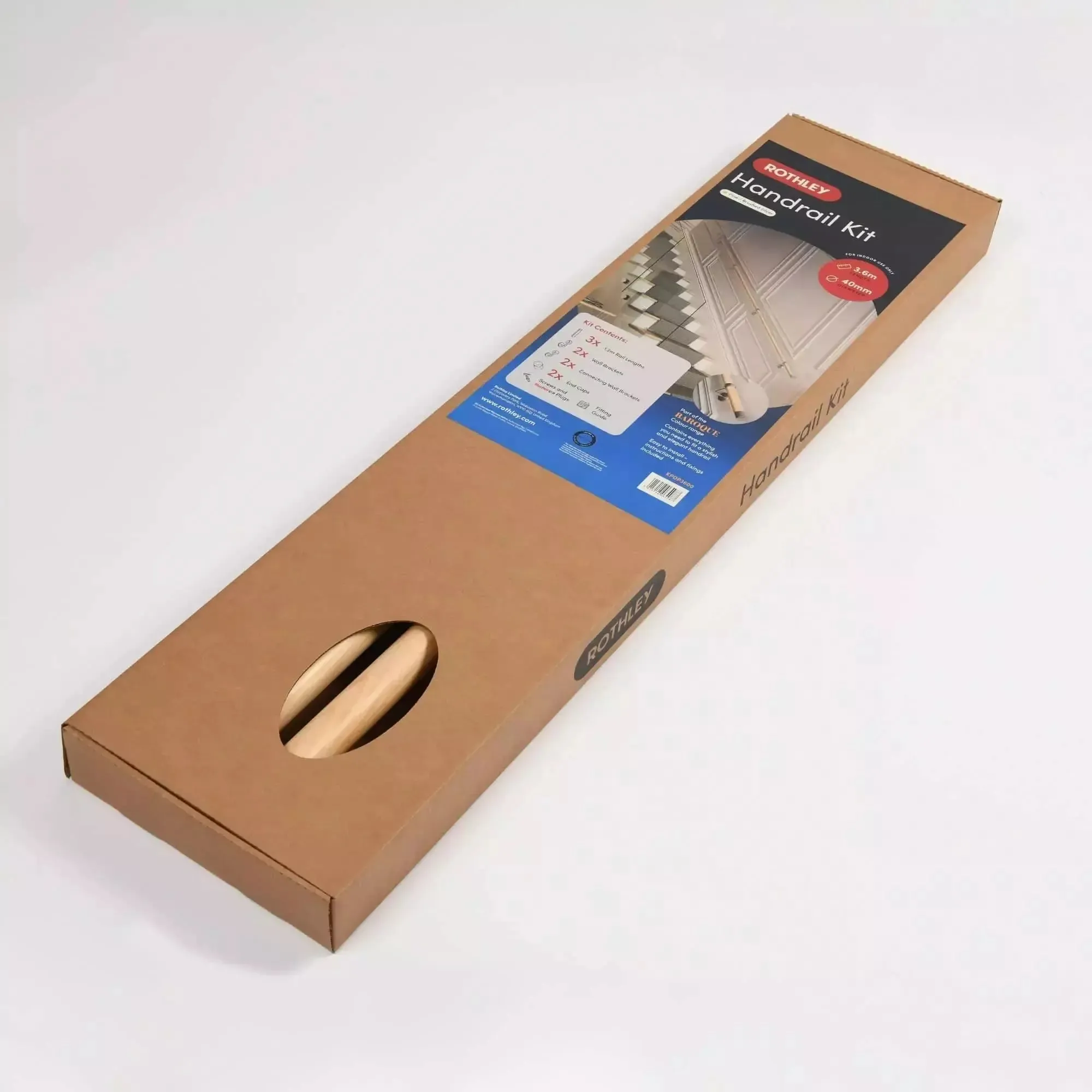 Handrail Kit Wooden / Timber - Interior Use - 3600mm - Pine / Brushed Silver