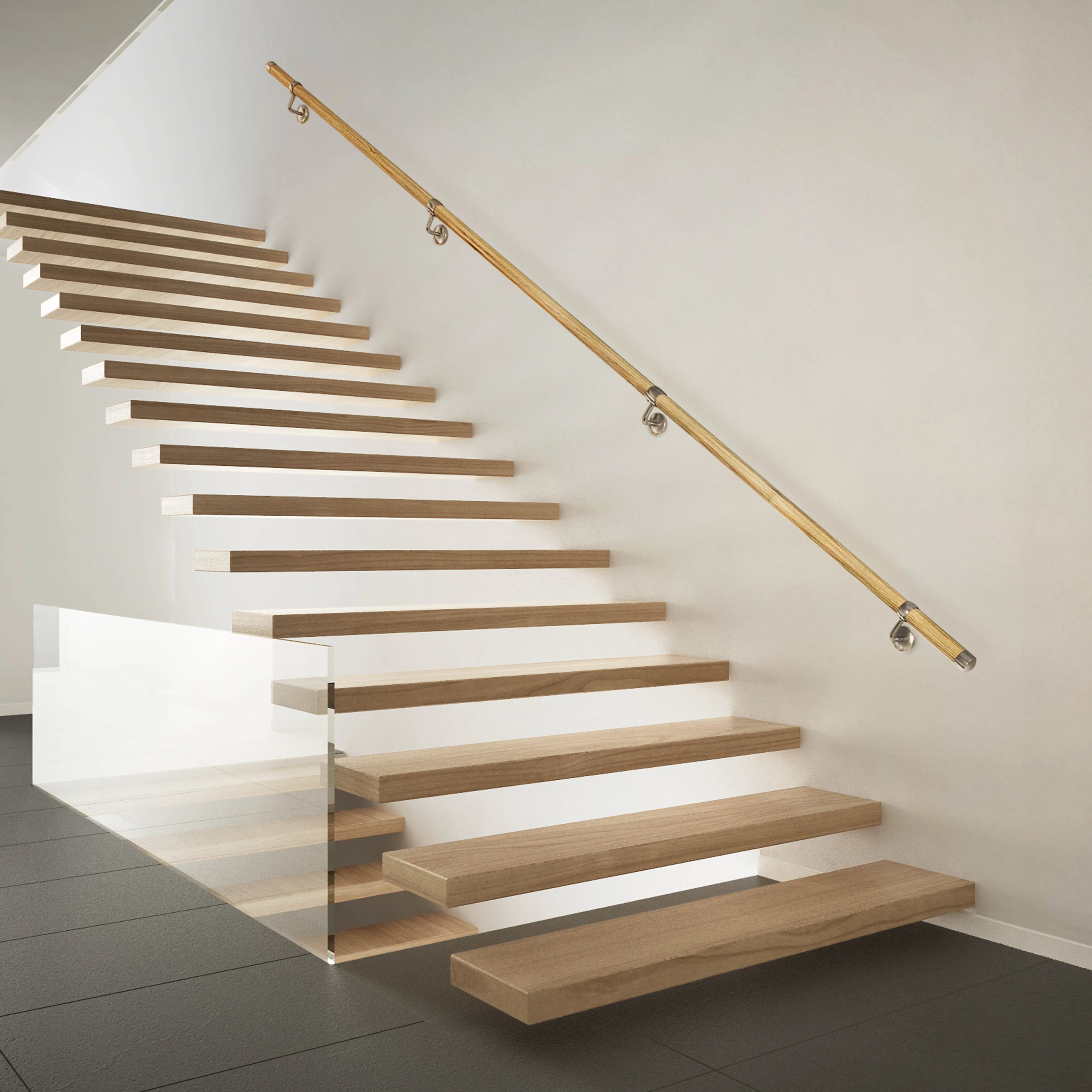 Handrail Kit Wooden / Timber - Interior Use - 3600mm - Pine / Brushed Silver