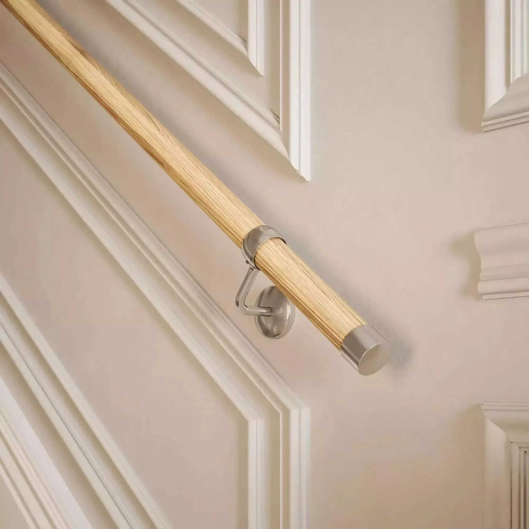 Handrail Kit Wooden / Timber - Interior Use - 3600mm - Pine / Brushed Silver