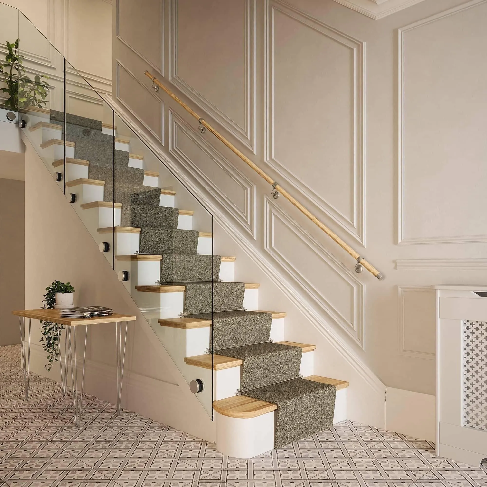 Handrail Kit Wooden / Timber - Interior Use - 3600mm - Pine / Brushed Silver