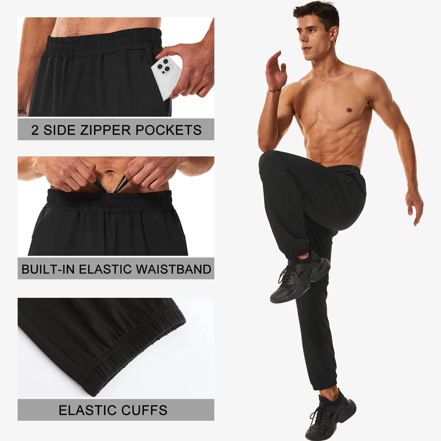 HOdo 34"/36" Long Inseam Tall Mens Joggers Cuffed Sweatpants Baggy Workout Pants Zipper Pockets