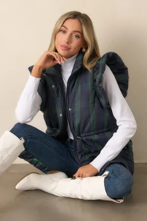 I Found You Navy Plaid Flutter Sleeve Puffer Vest