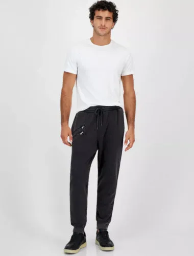 INC International Concepts Regular Fit Mens Acid Washed Joggers Deep Black 2XL
