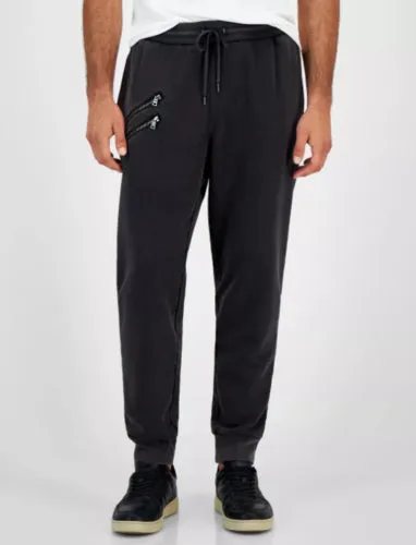 INC International Concepts Regular Fit Mens Acid Washed Joggers Deep Black 2XL