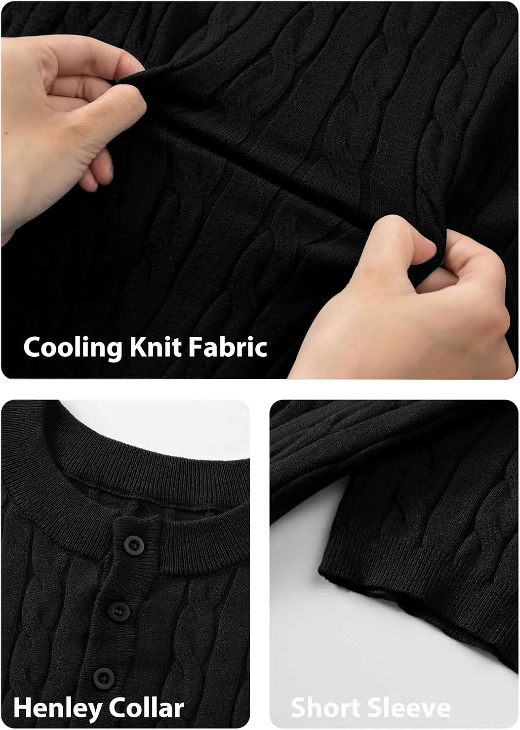 JMIERR Men's Knit Henley Shirts Casual Short Sleeve Button T-Shirt Cable Knitted Polo Shirts Golf Shirt