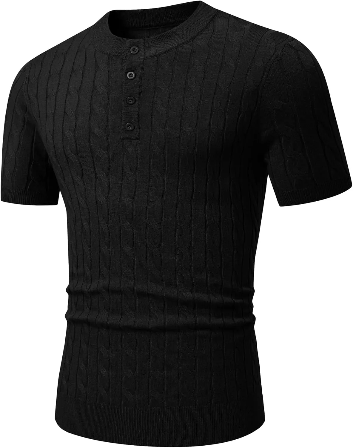 JMIERR Men's Knit Henley Shirts Casual Short Sleeve Button T-Shirt Cable Knitted Polo Shirts Golf Shirt