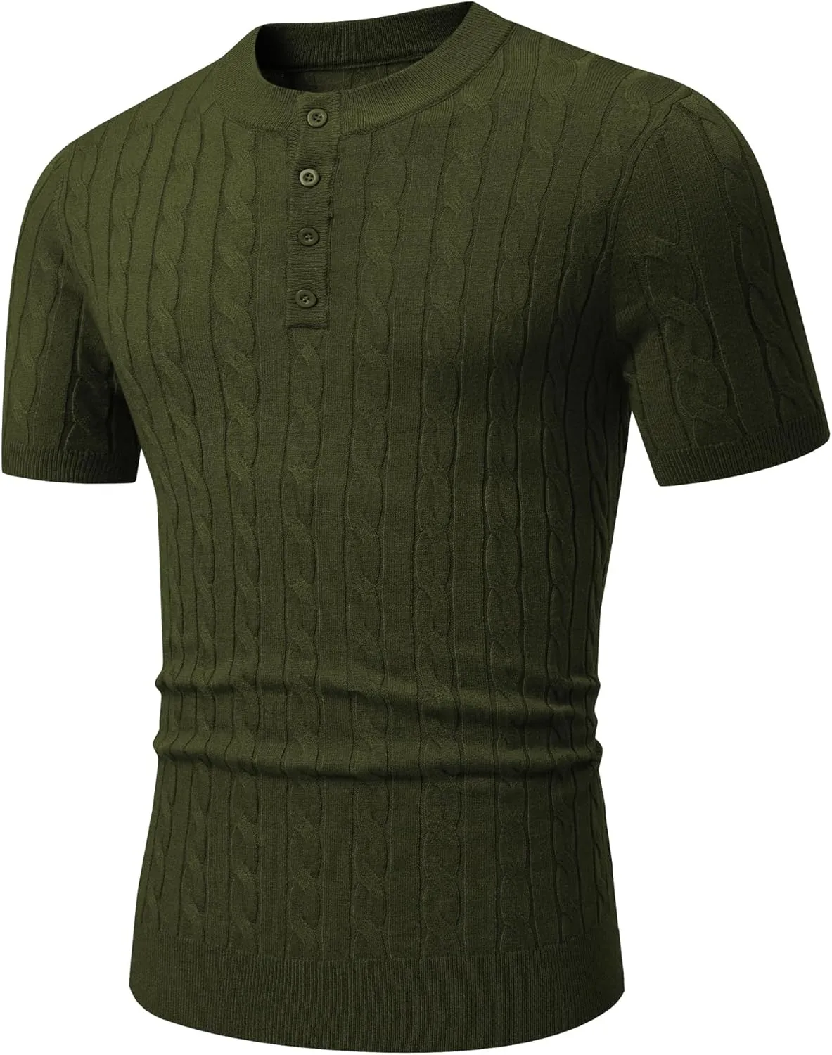 JMIERR Men's Knit Henley Shirts Casual Short Sleeve Button T-Shirt Cable Knitted Polo Shirts Golf Shirt