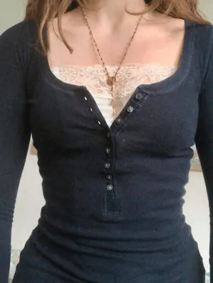 Joskaa Patchwork Lace Buttoned Long Sleeve Tee
