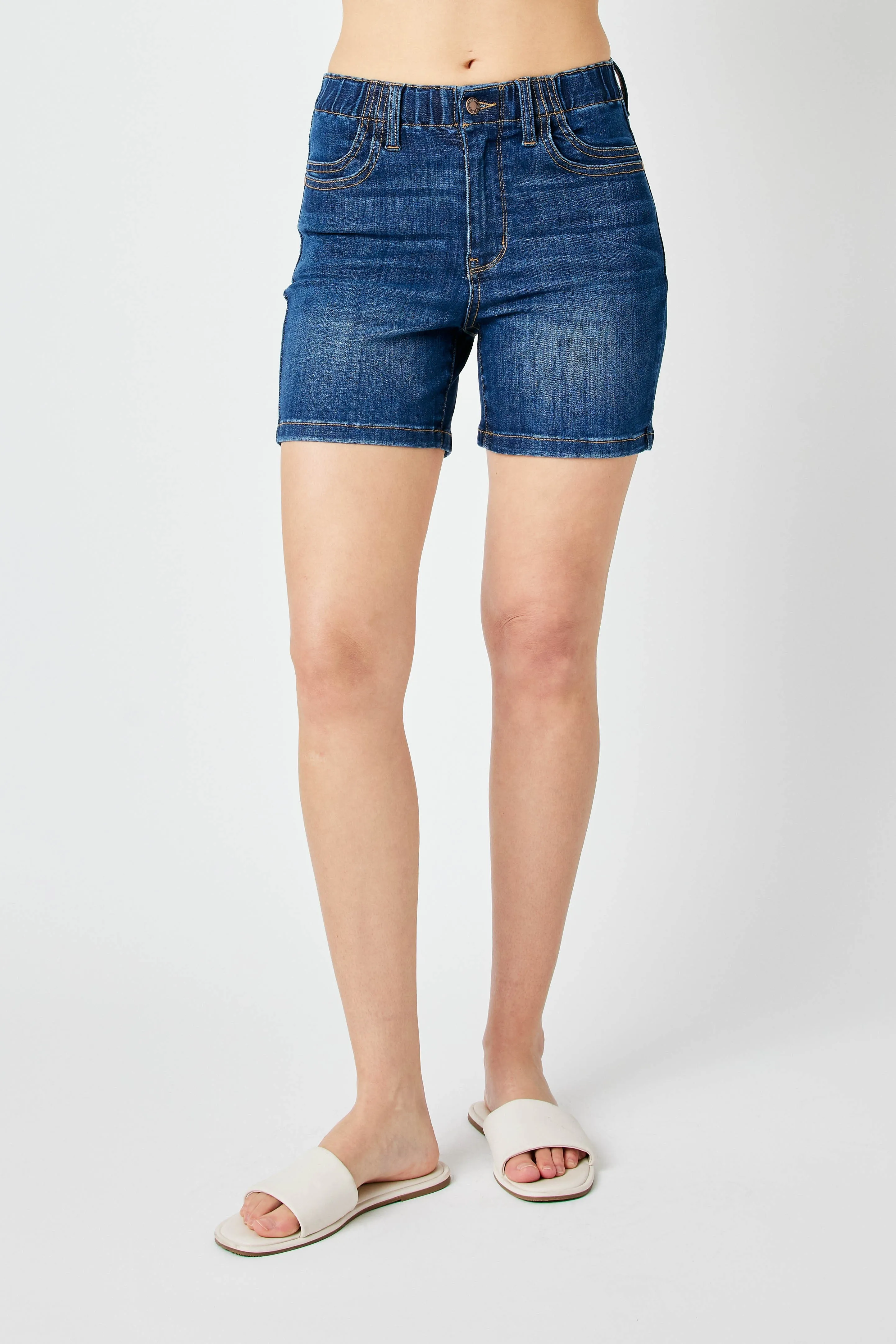 Judy Blue High Waist Elastic Waistband Mid Length Shorts 150275