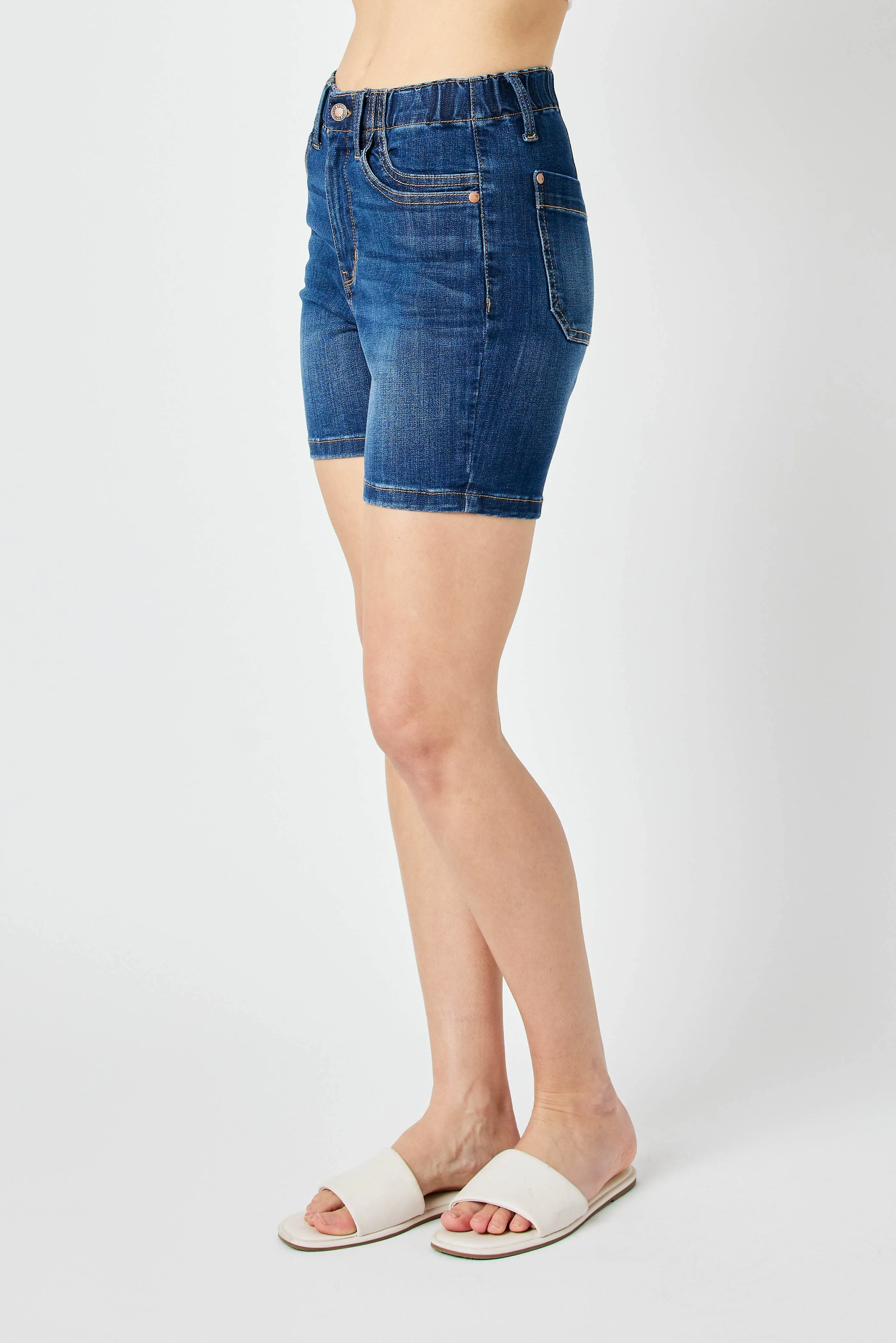Judy Blue High Waist Elastic Waistband Mid Length Shorts 150275