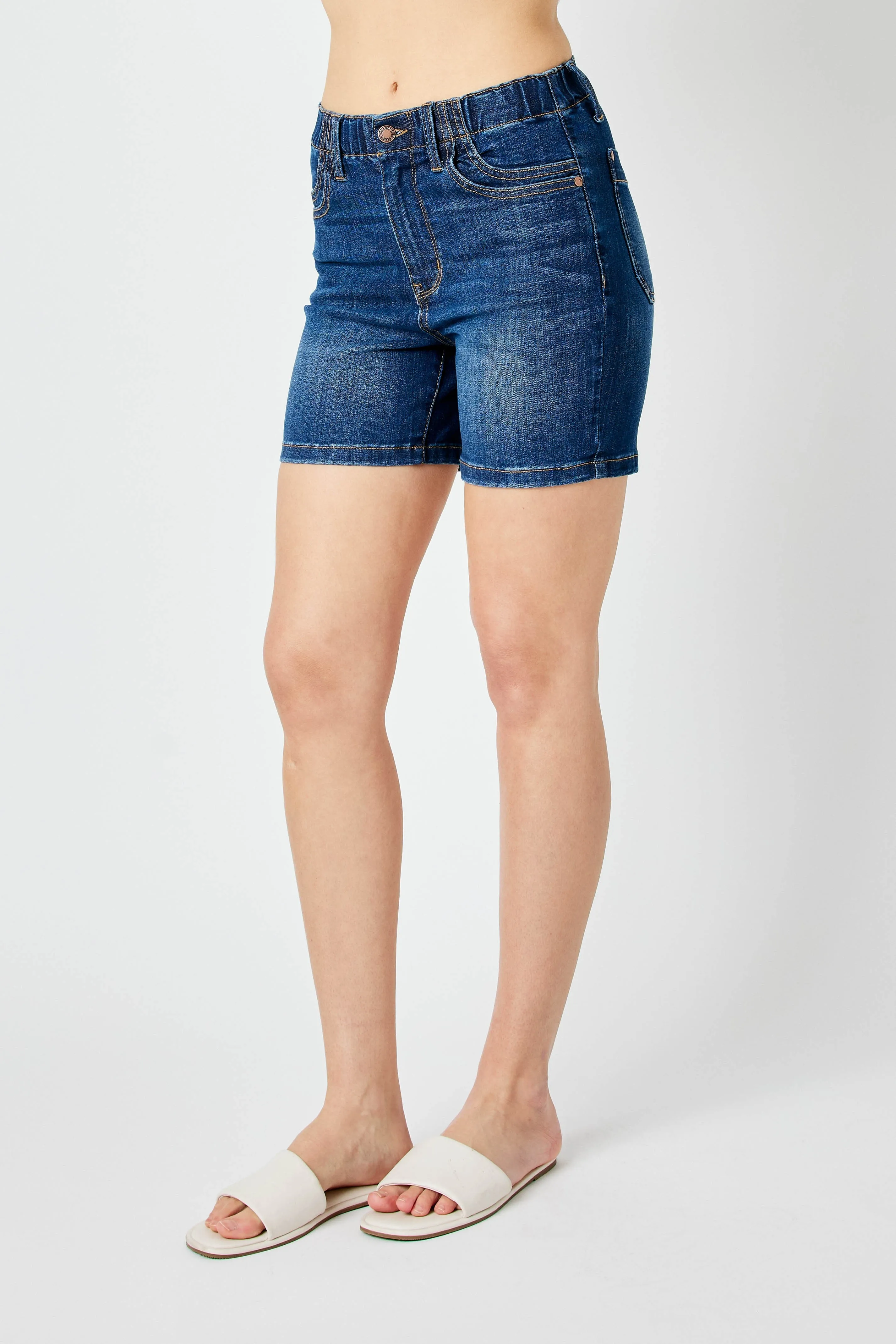 Judy Blue High Waist Elastic Waistband Mid Length Shorts 150275