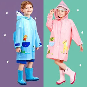 Kids Boys Girls Cartoon Print Hooded Raincoat