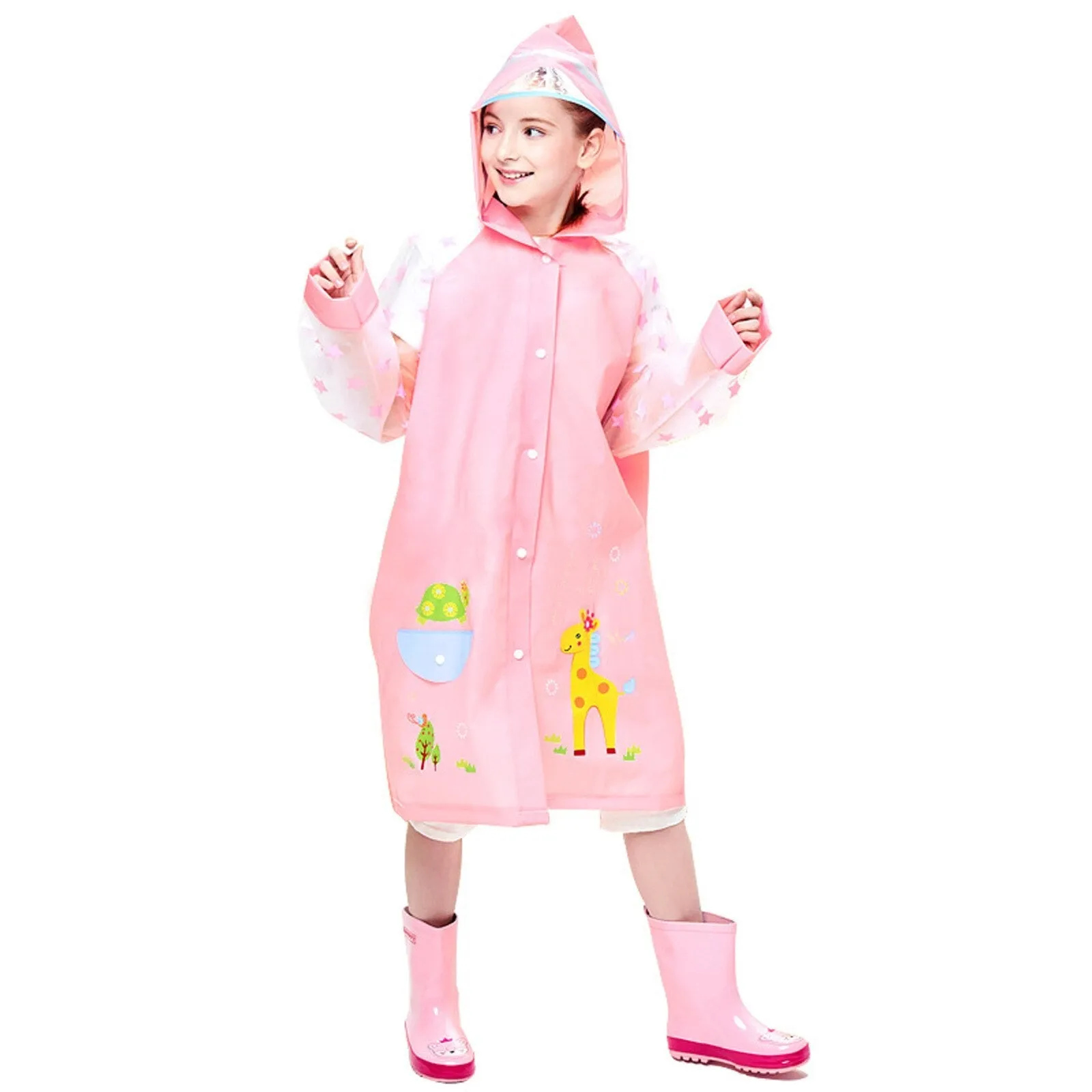 Kids Boys Girls Cartoon Print Hooded Raincoat