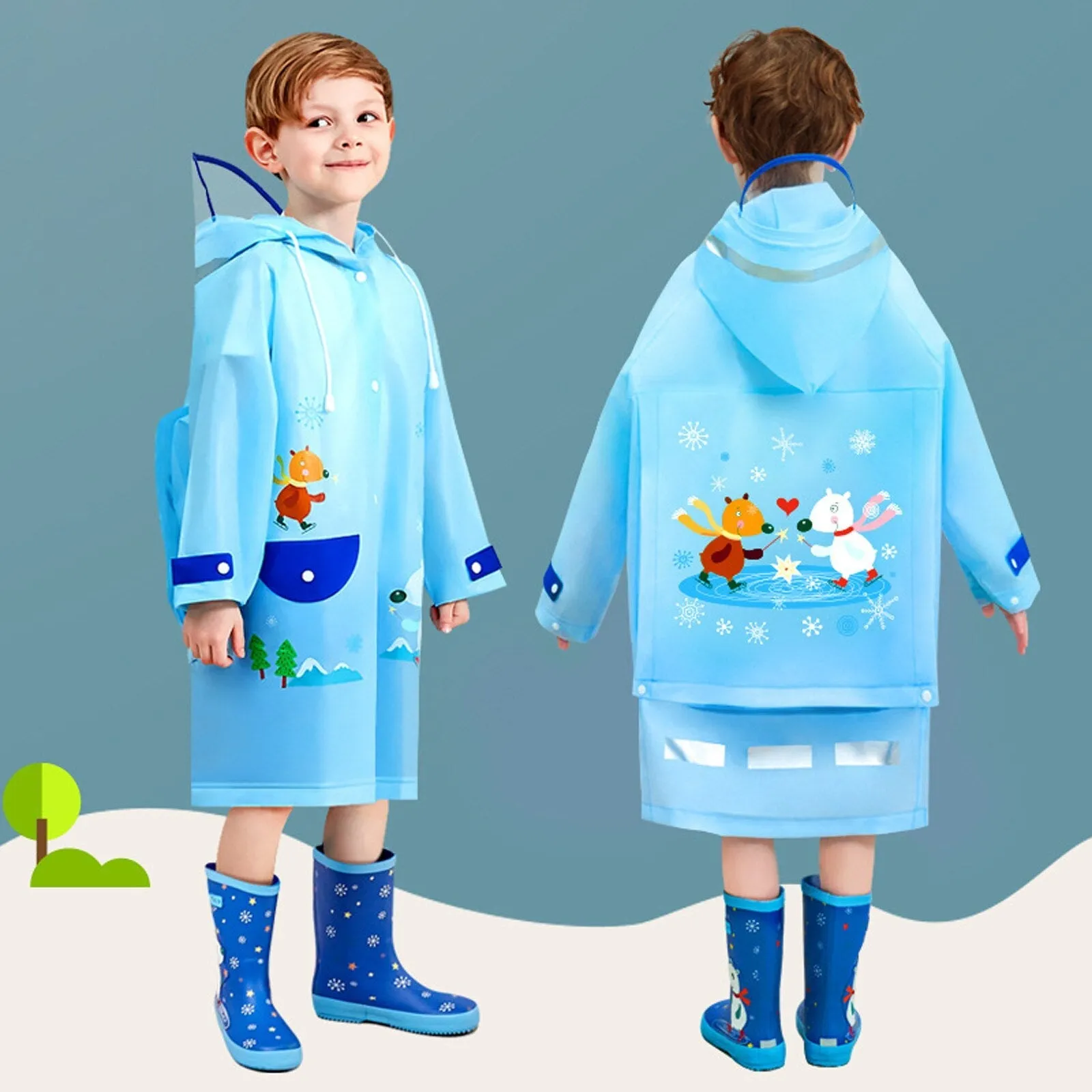 Kids Boys Girls Cartoon Print Hooded Raincoat