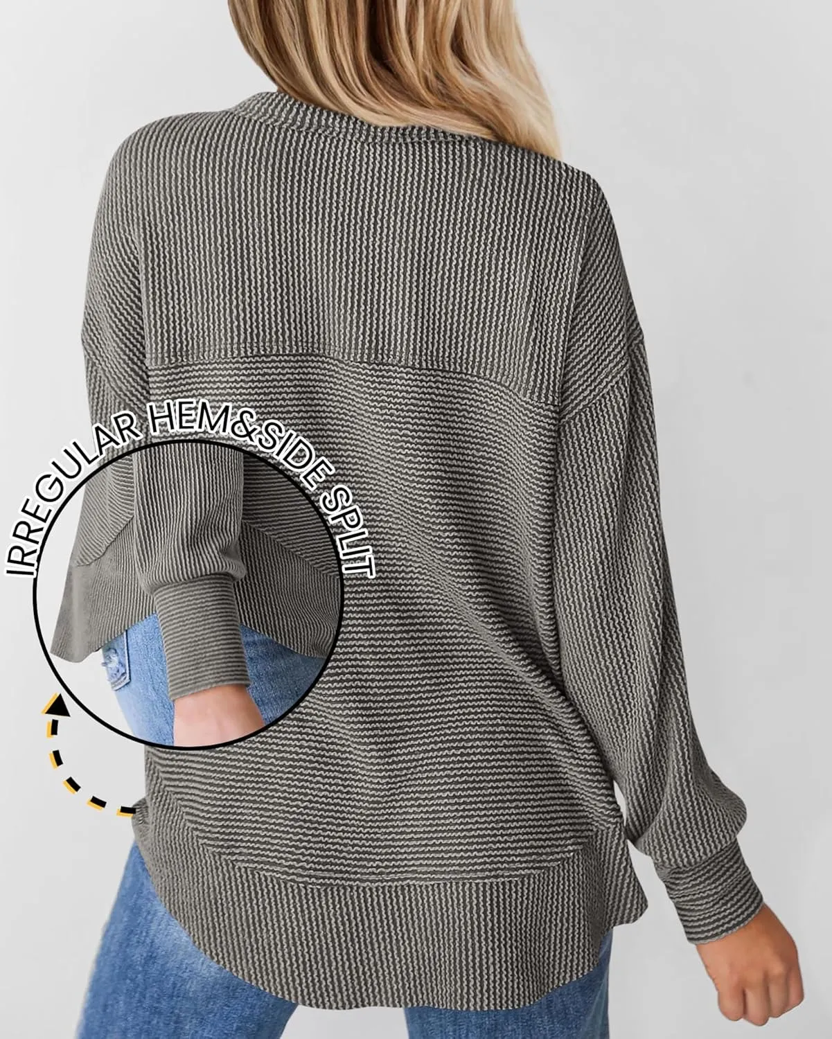 KIRUNDO Spring Tops for Women Henley Shirts 2025 Ribbed Knit Long Sleeve Tunic Button V Neck Loose Casual Blouse Clothing