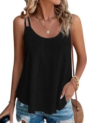 KKJ Womens Cute Tank Tops Eyelet Sleeveless Spaghetti Strap Scoop Neck Loose Casual 2025 Summer Beach Vacation Flowy Shirts