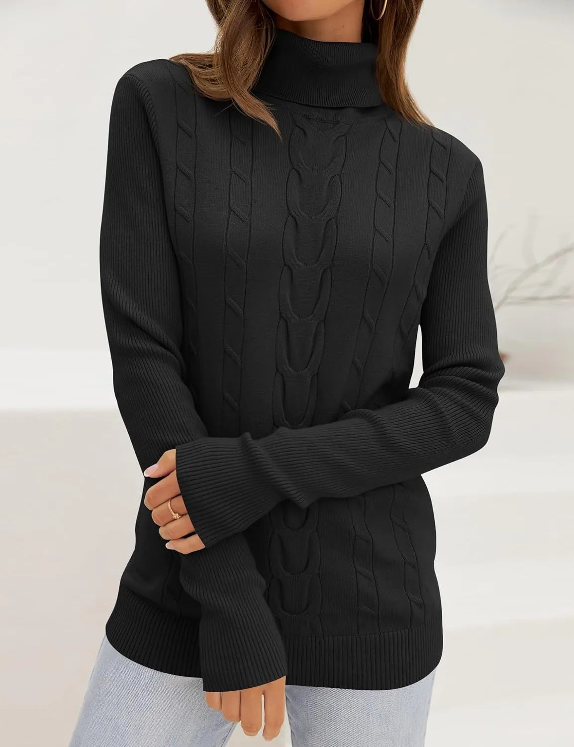 LEANI Womens 2025 Turtleneck Sweaters Cable Knit Long Sleeve Pullover Sweater Jumper