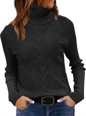 LEANI Womens 2025 Turtleneck Sweaters Cable Knit Long Sleeve Pullover Sweater Jumper