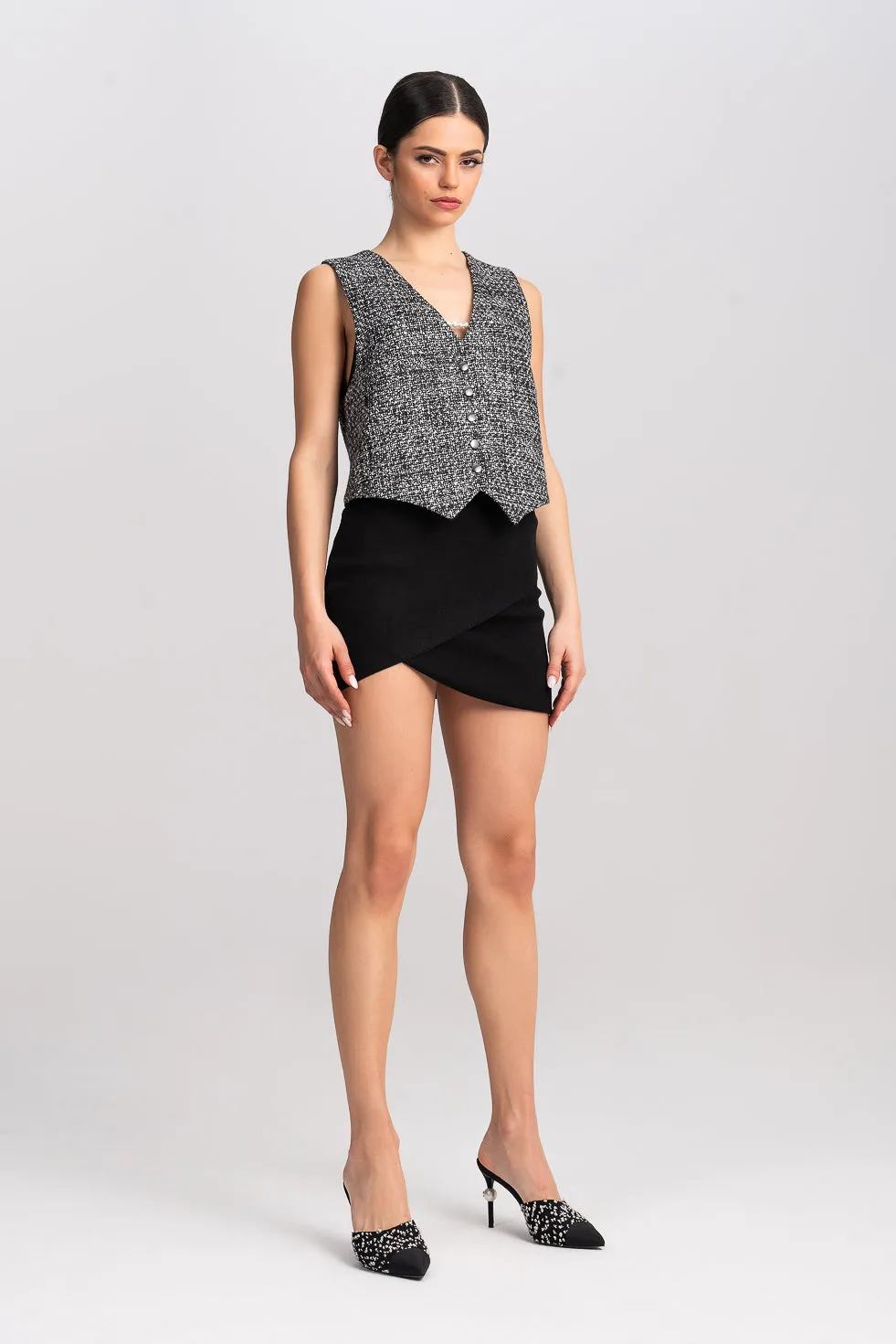 'LINA' TWEED VEST BOMBER JACKET
